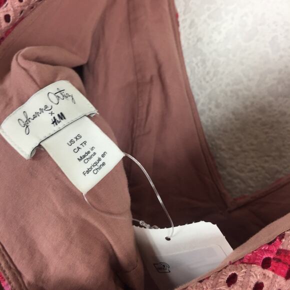NWT Johanne Ortiz X H&M Maxi Dress XS Floral Eyelet Embroidered Ruffle Pink - Picture 6 of 16